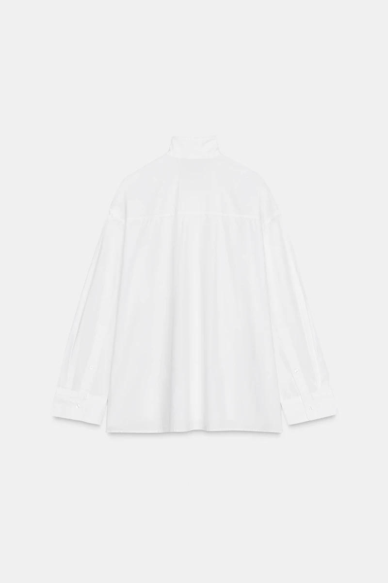 CHEMISE OVERSIZE EN POPELINE AVEC NŒUD ET DENTELLE