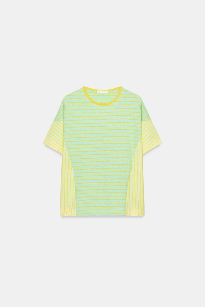 STRIPED COTTON AND LINEN T-SHIRT