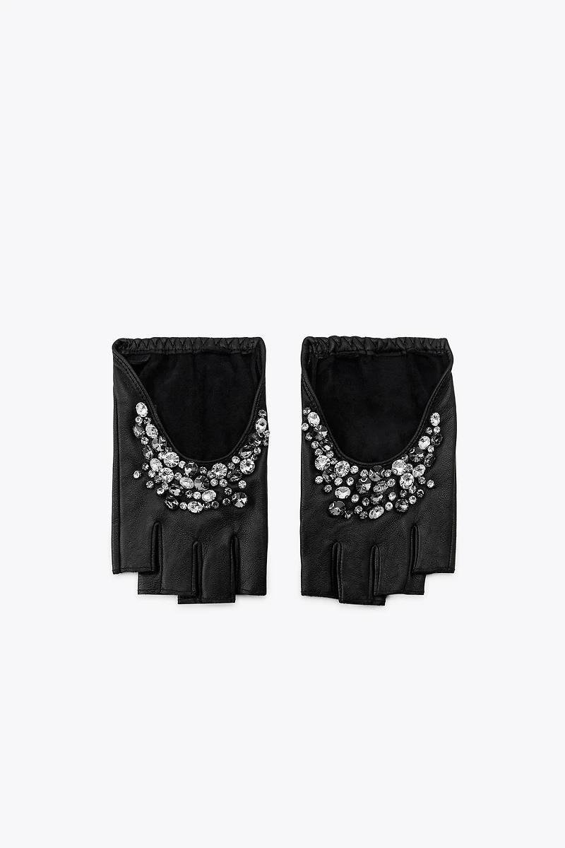 JEWEL LEATHER MITTEN GLOVES