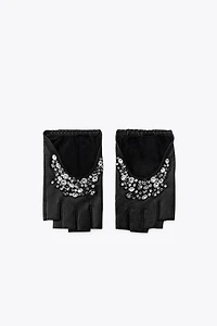 JEWEL LEATHER MITTEN GLOVES