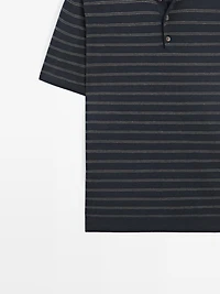 Cotton blend knit polo shirt with striped detail