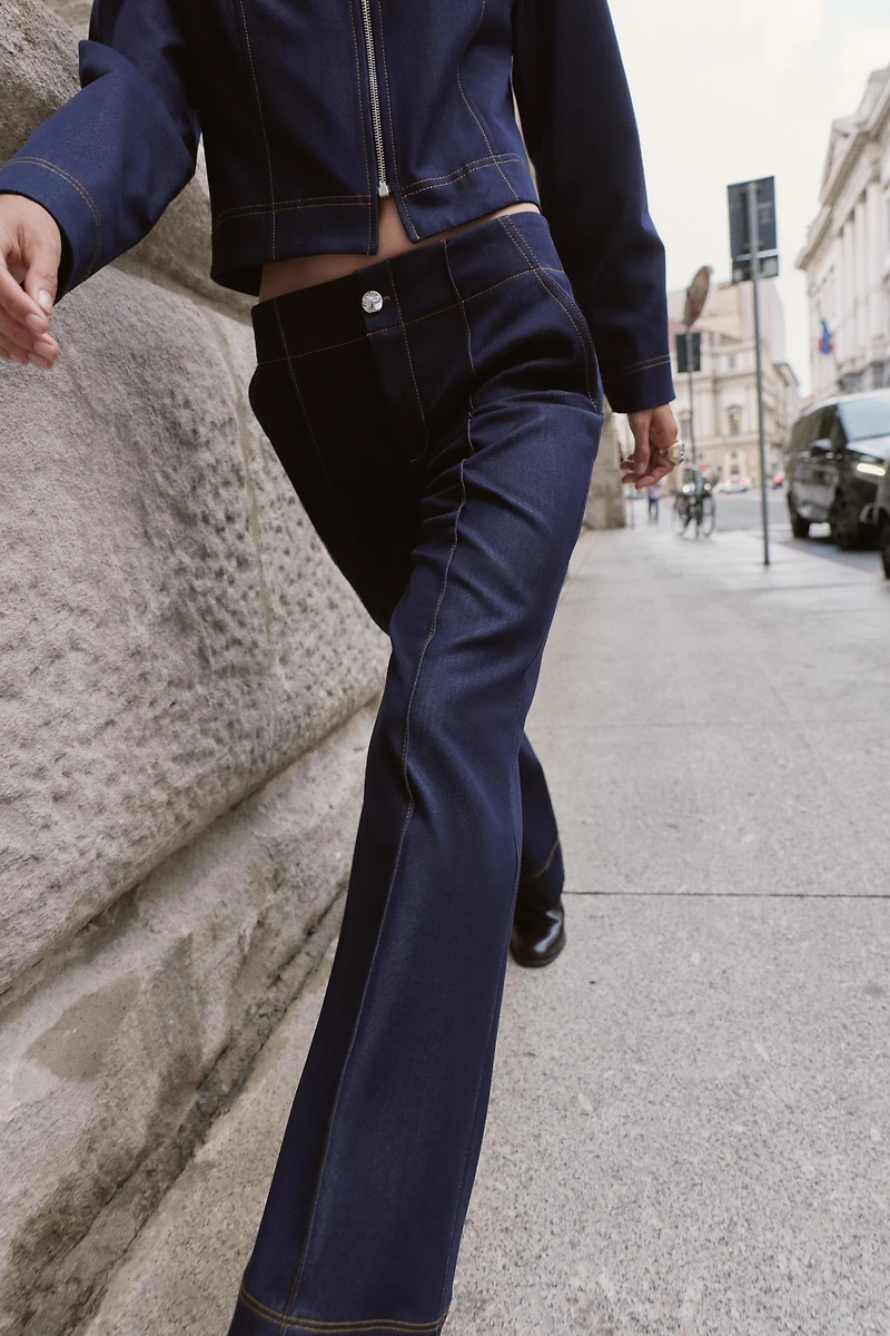 CONTRAST TOPSTITCHING BOOTCUT PANTS