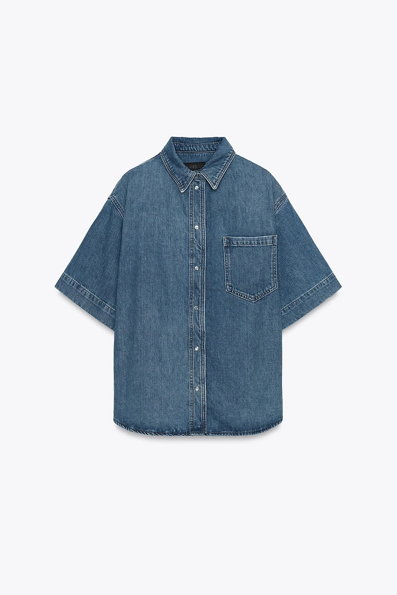 ZW COLLECTION SHORT SLEEVE DENIM SHIRT