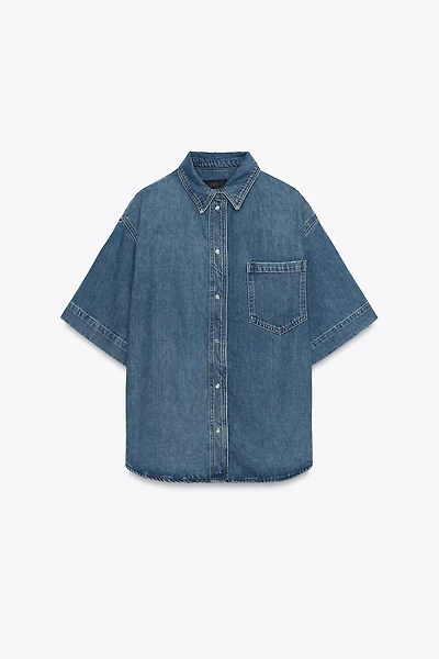 ZW COLLECTION SHORT SLEEVE DENIM SHIRT