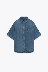 ZW COLLECTION SHORT SLEEVE DENIM SHIRT