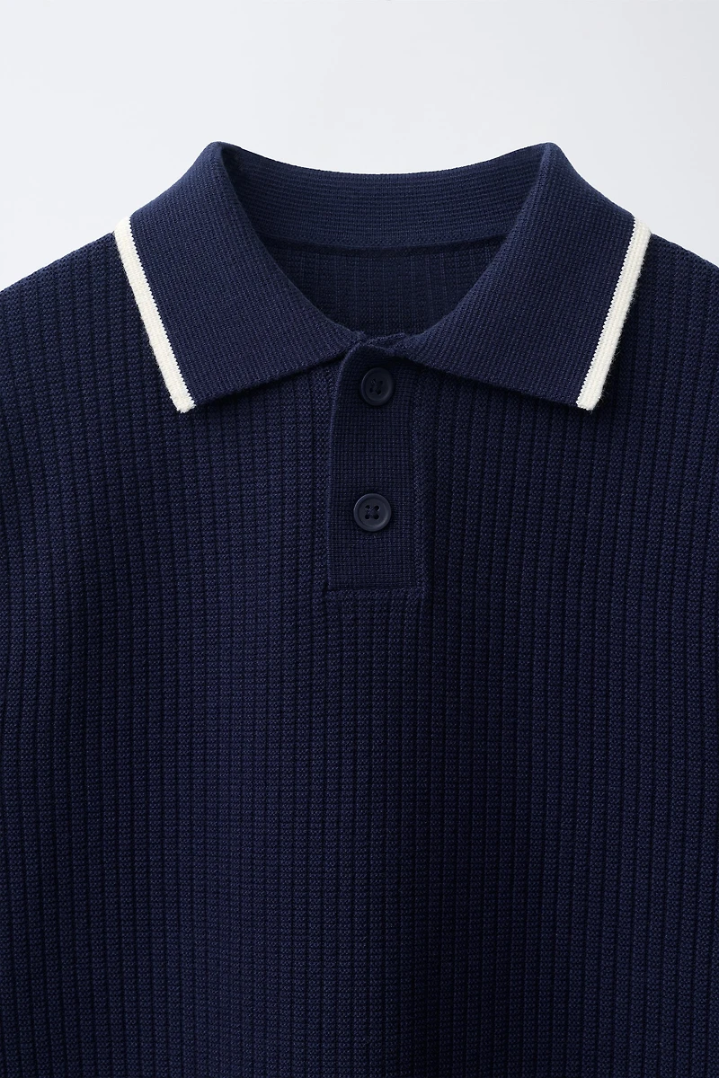 CONTRAST PIPING RIBBED KNIT POLO