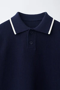 CONTRAST PIPING RIBBED KNIT POLO