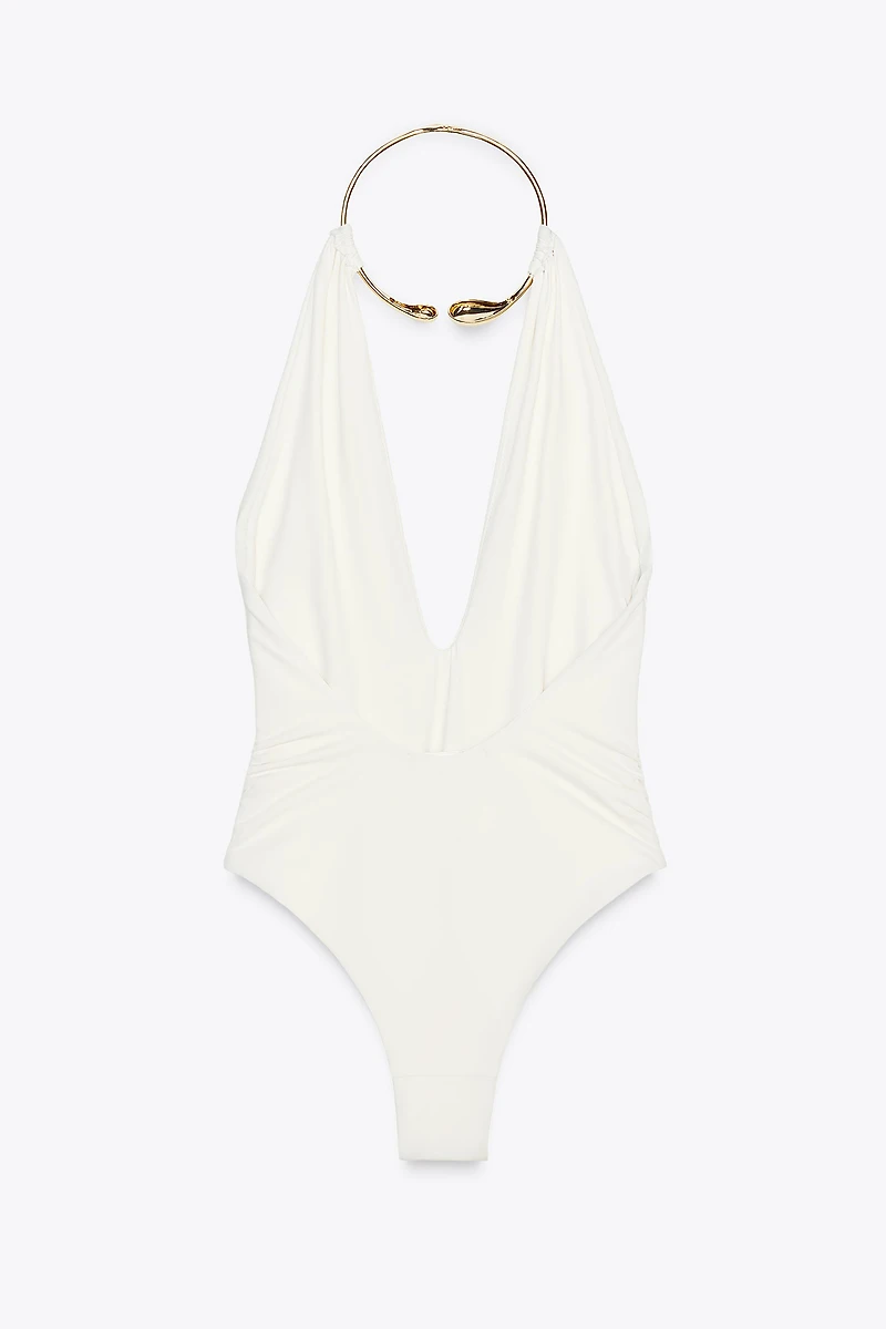 HALTER SWIMSUIT WITH METAL COLLAR