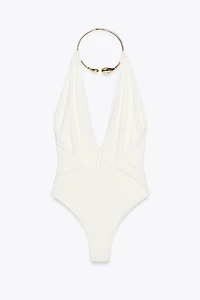 HALTER SWIMSUIT WITH METAL COLLAR