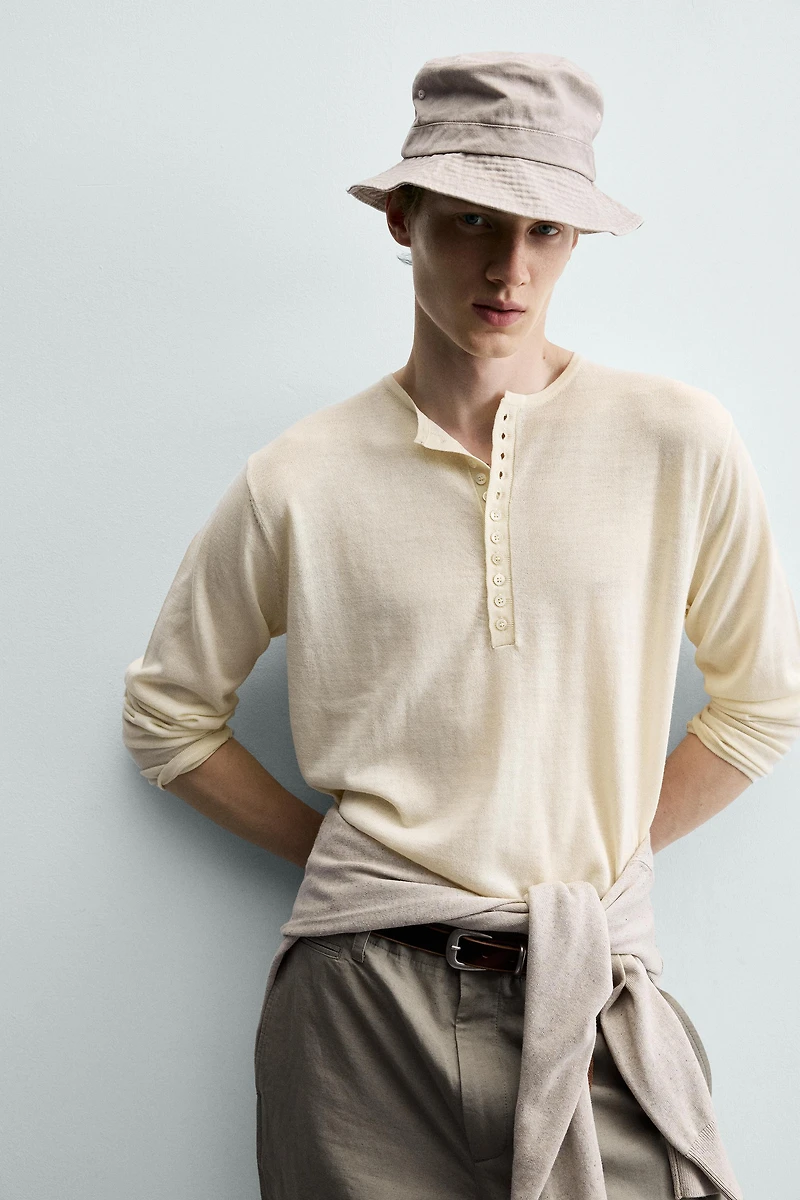 WOOL-COTTON HENLEY JUMPER