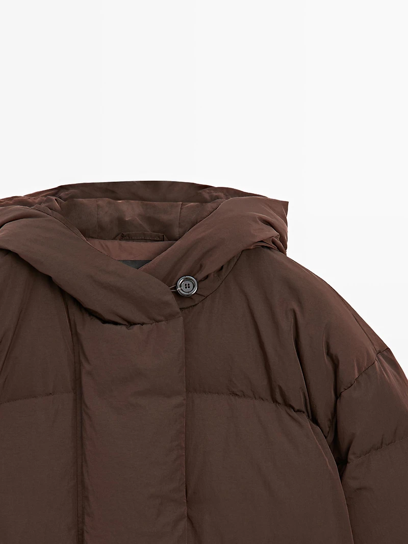 Water-repellent hooded puffer jacket