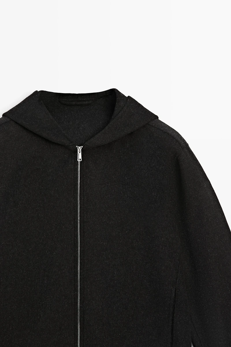 Wool blend double-knit hooded jacket