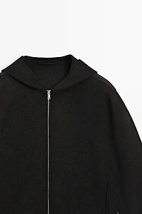 Wool blend double-knit hooded jacket