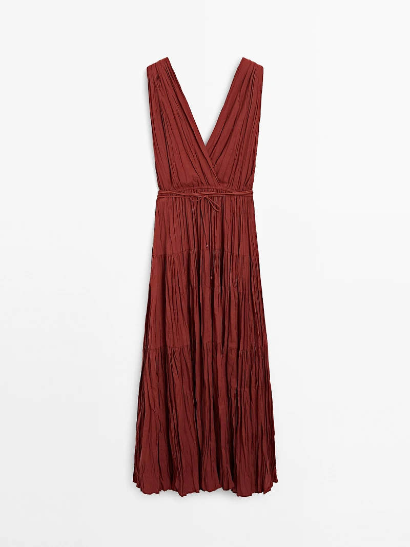 100% cotton long pleated dress