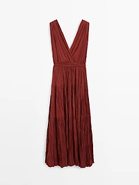 100% cotton long pleated dress