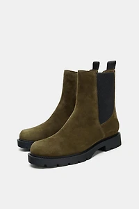 SUEDE LOW HEEL ANKLE BOOTS