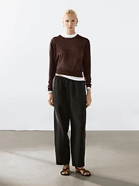 100% linen knit crew neck sweater