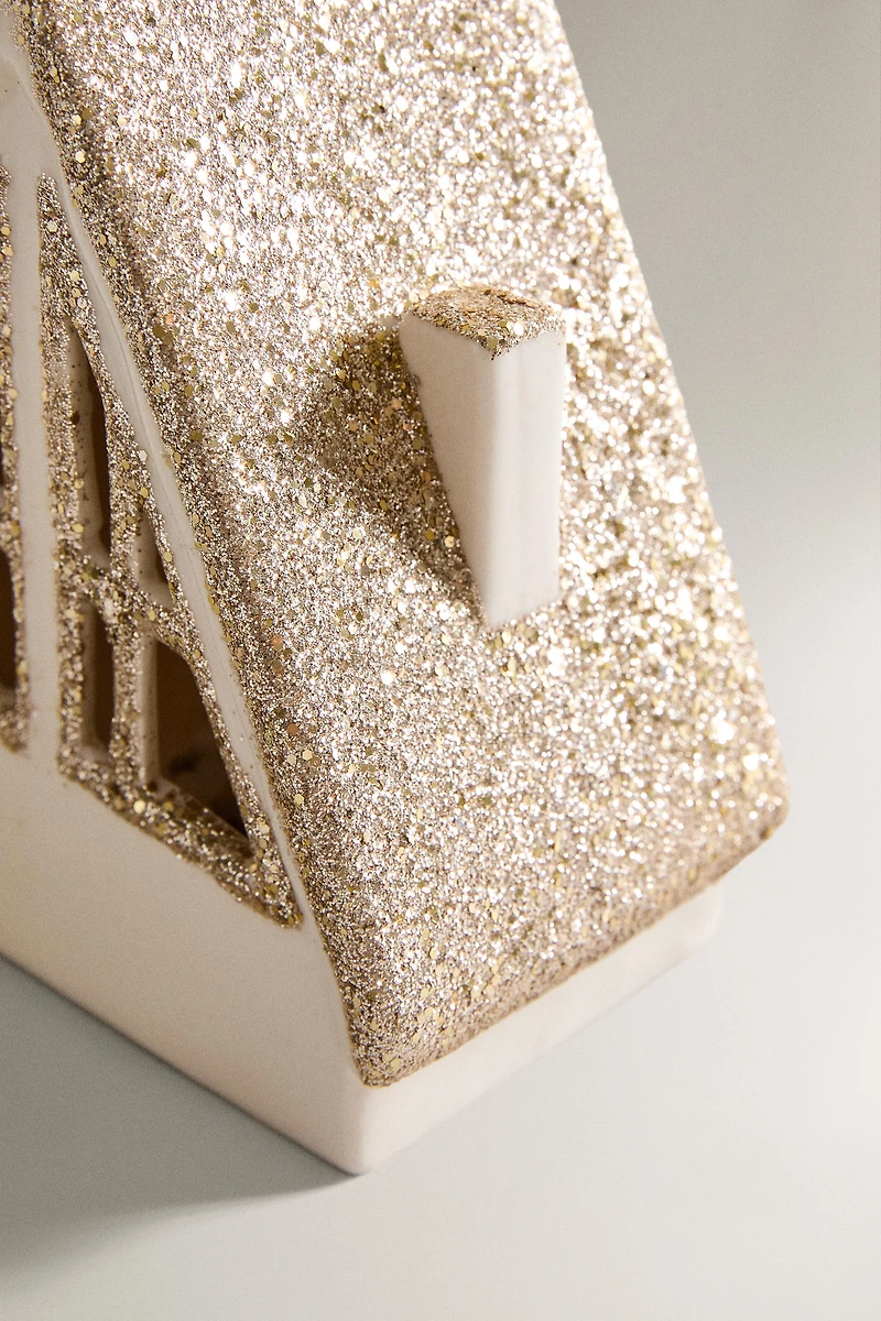 CERAMIC HOUSE ROOF GLITTER CHRISTMAS ORNAMENT