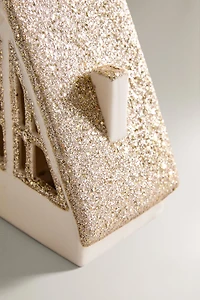 CERAMIC HOUSE ROOF GLITTER CHRISTMAS ORNAMENT