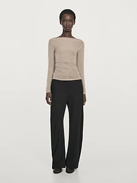 Boat neck T-shirt with metallic finish