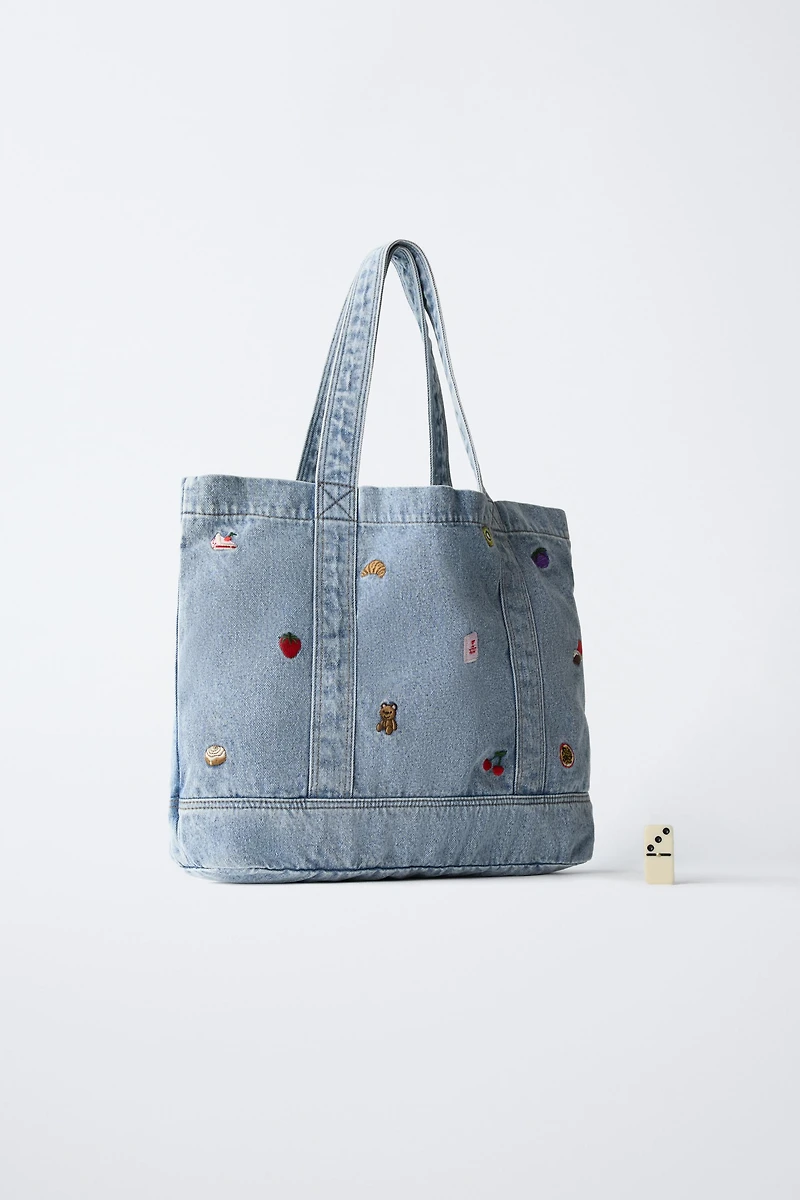 SAC SHOPPER EN DENIM BRODÉ