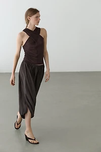 Linen blend top with surplice neckline