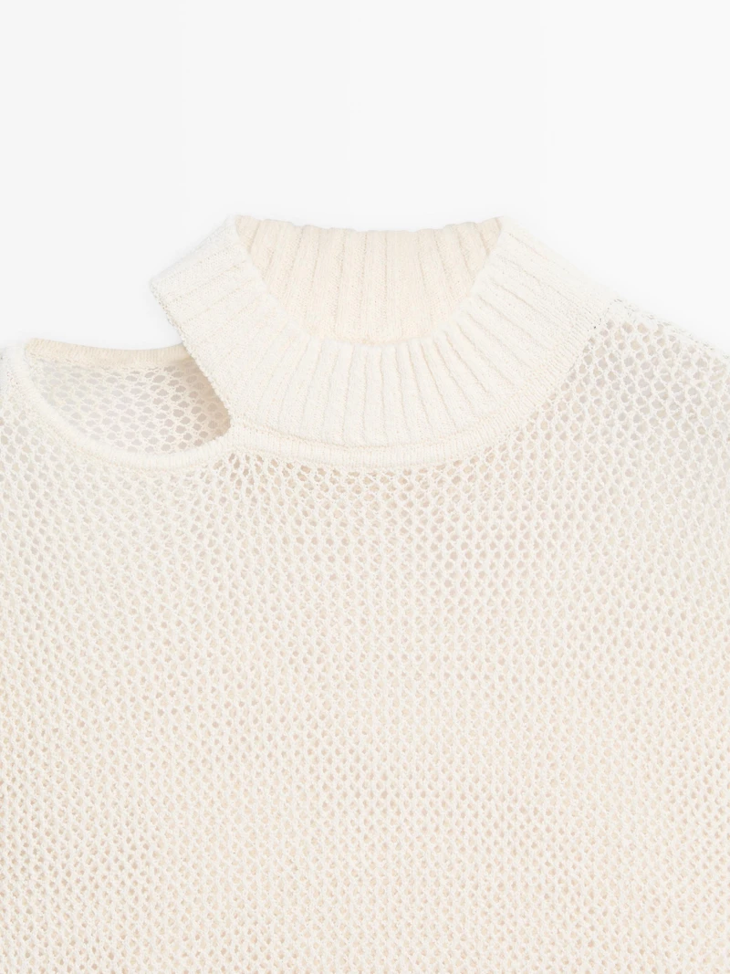 Knit top with cut-out neck