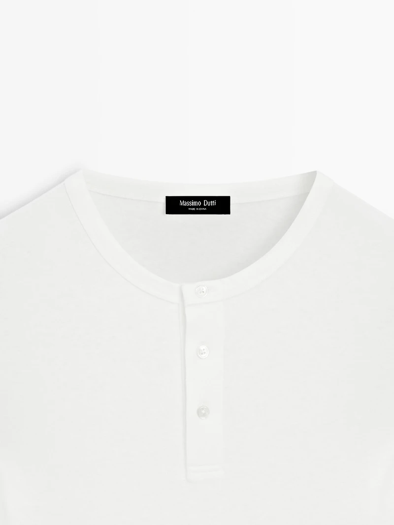 Long sleeve henley neck T-shirt