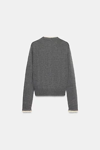 LACE TRIM KNIT CARDIGAN