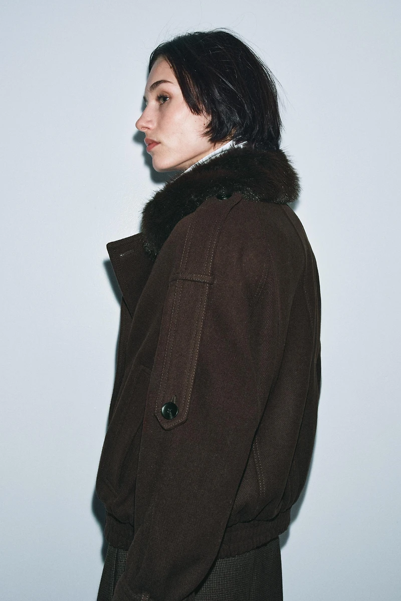 WOOL BLEND FAUX FUR COLLAR JACKET ZW COLLECTION