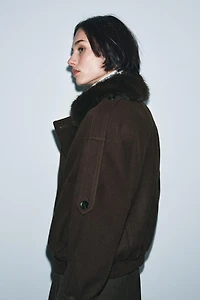 WOOL BLEND FAUX FUR COLLAR JACKET ZW COLLECTION