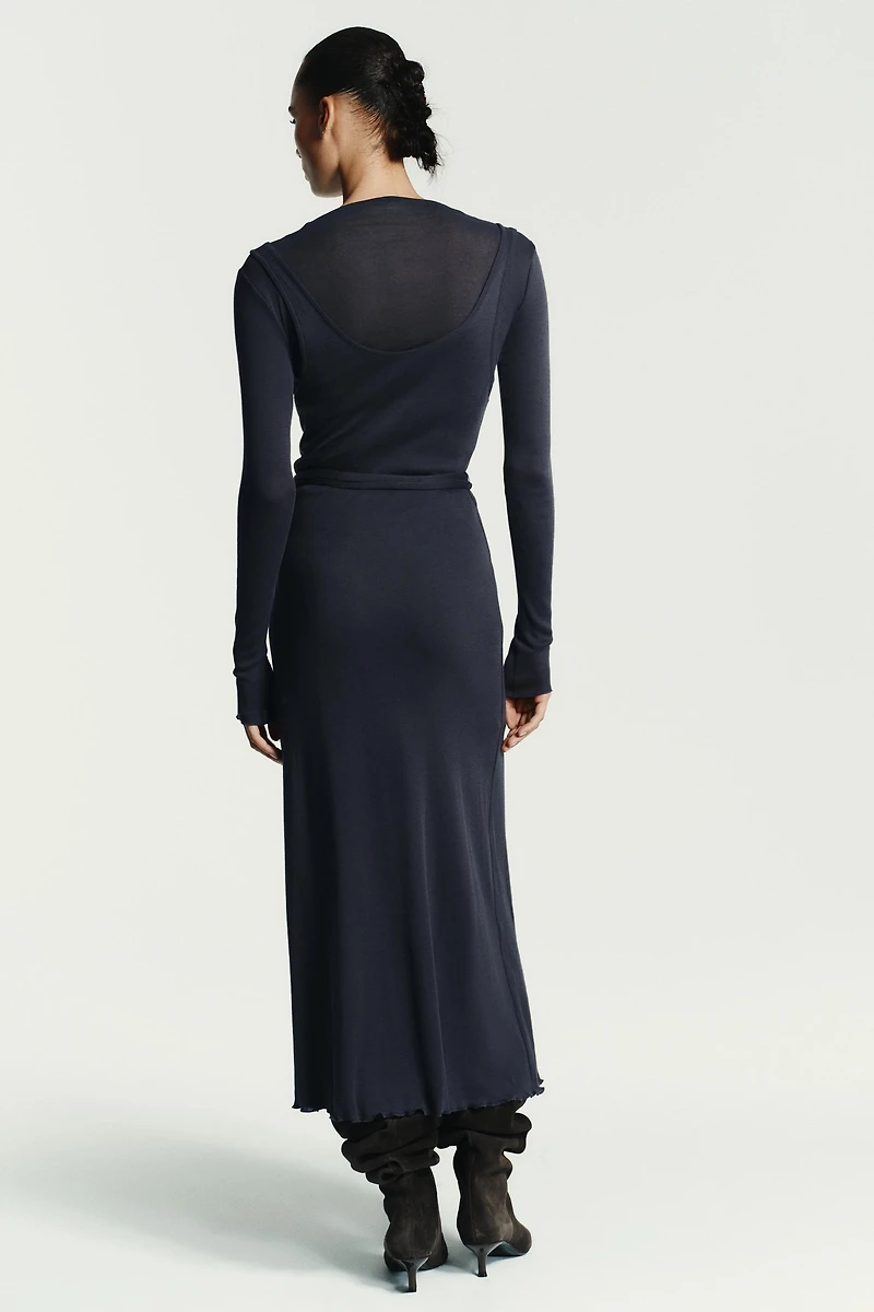 DOUBLE BELT EFFECT TIE DRESS