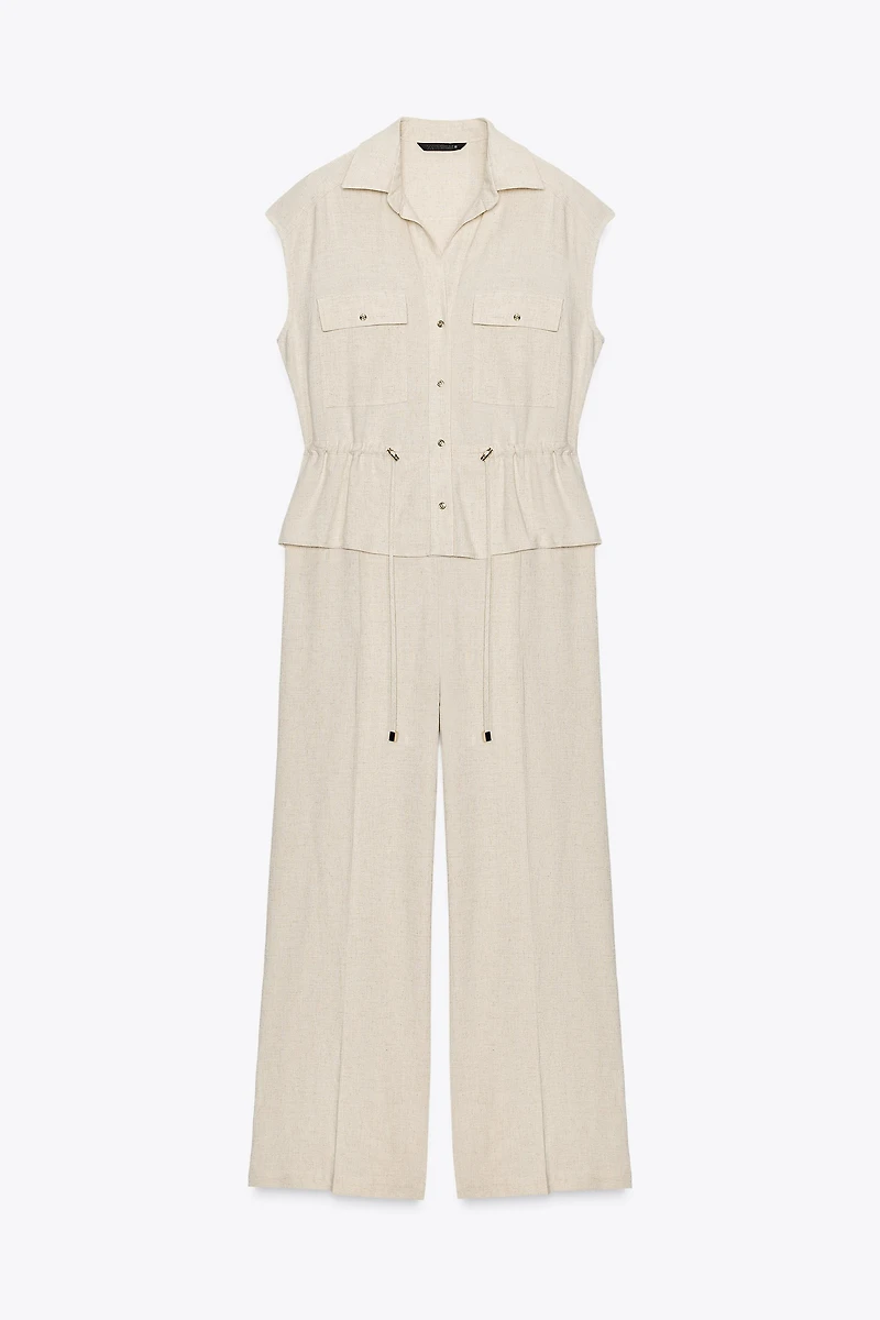 LINEN TWO-PIECE EFFECT JUMPSUIT