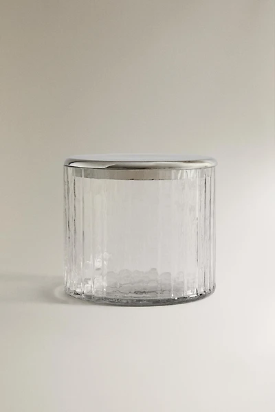POT DE SALLE DE BAIN VERRE RELIEF ET MÉTAL