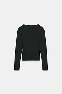 RIBBED BOAT NECK T-SHIRT