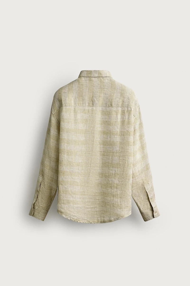 100% LINEN PLAID RELAXED FIT SHIRT