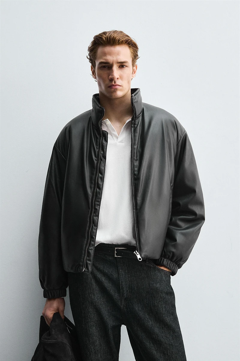 FAUX LEATHER PUFFER JACKET