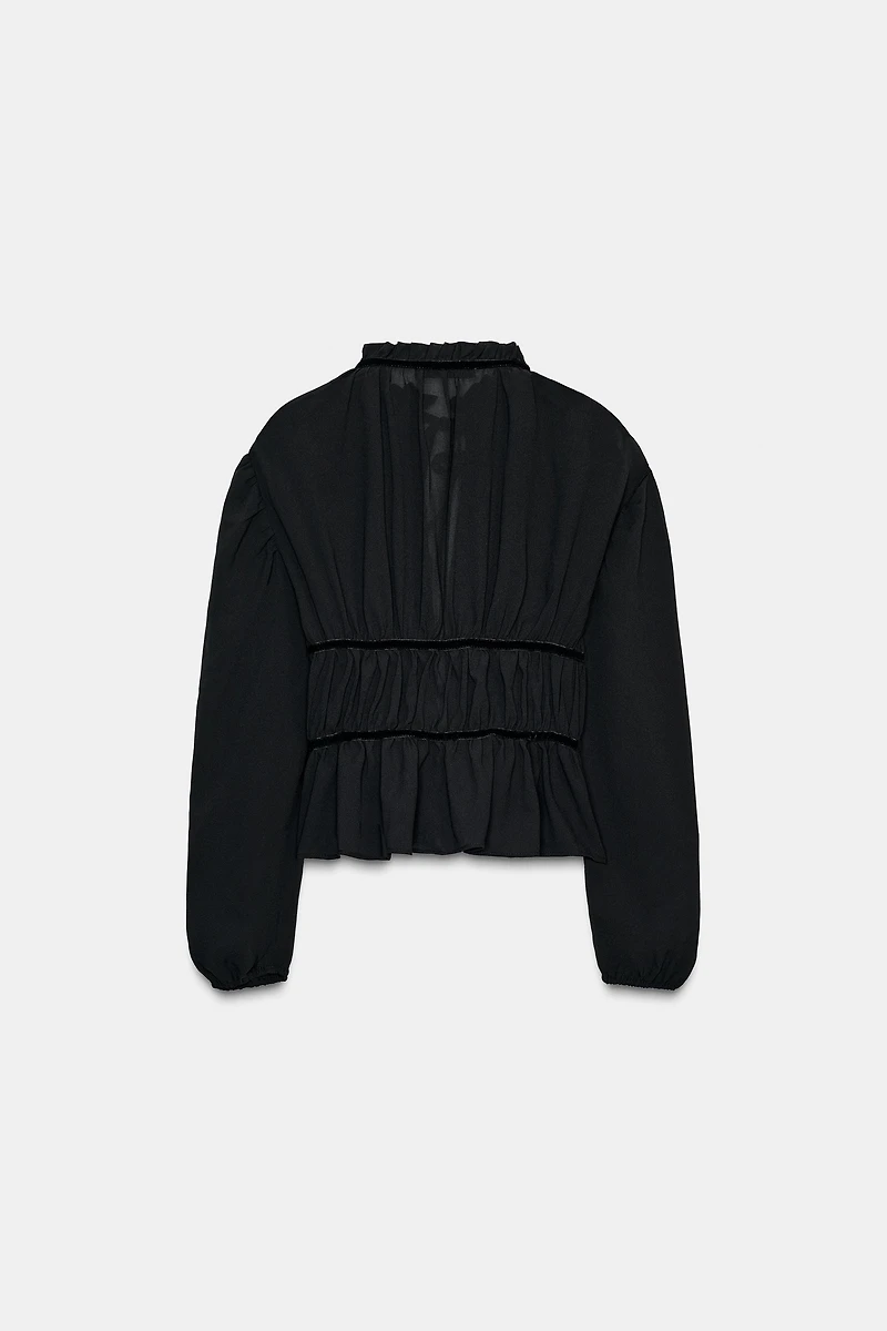 BLOUSE EN CRÊPE GEORGETTE À LACETS VELOURS