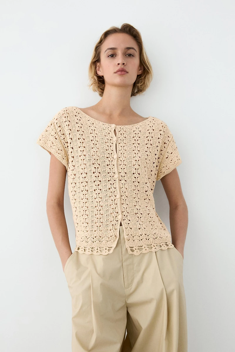 Short sleeve crochet knit cardigan