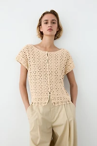 Short sleeve crochet knit cardigan