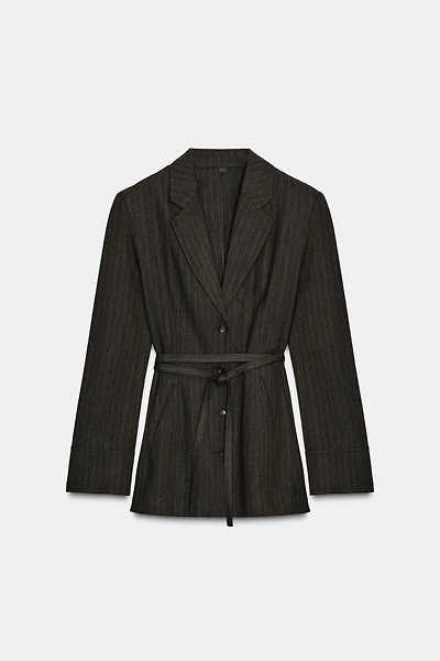 HERRINGBONE BELTED BLAZER ZW COLLECTION