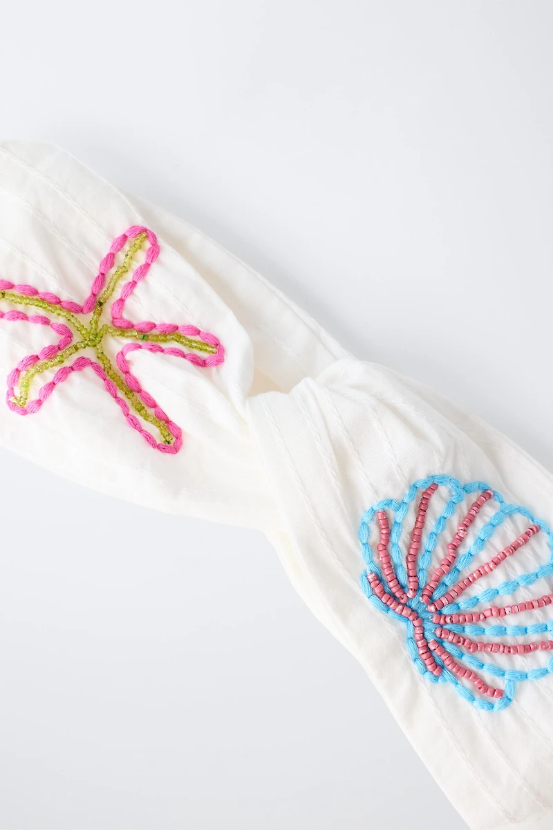 EMBROIDERED MARINE BEADED HEADBAND