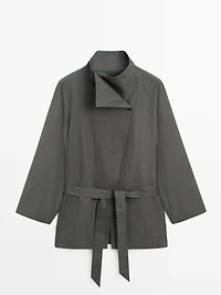 Trench court ceinture coton mélangé