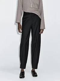 Wool blend sarouel trousers with buckle