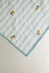 STRIPED TABLECLOTH WITH FLORAL EMBROIDERY