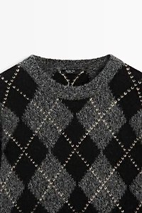 Pull en maille à motif losanges et cachemire