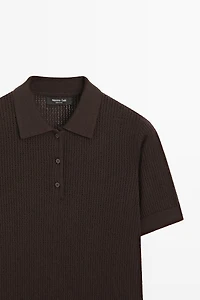 Cotton blend open-knit polo shirt