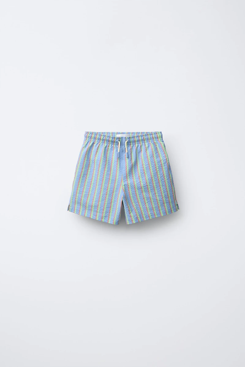 AGES 6-14 / STRIPED SEERSUCKER SWIM SHORTS