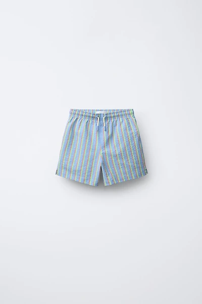 AGES 6-14 / STRIPED SEERSUCKER SWIM SHORTS