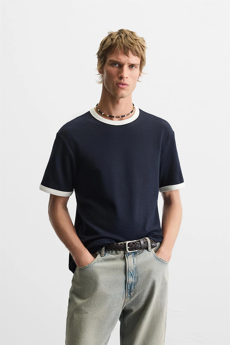 BASIC CONTRAST RIBBED T-SHIRT